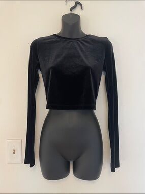Chloe K Black Velvet Long-Sleeve Crop Top